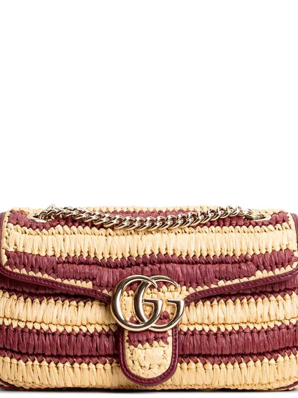 NWT Gucci Raffia Leather GG Marmont Coccia Pagia Stripes Shoulder Bag 443497